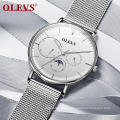 OLEVS 6860 Fashion Men WristWatch Power Reserve Date Dial Mesh  Quartz Watch Men's Sport  Analog Watch Multi Time Zone Clock